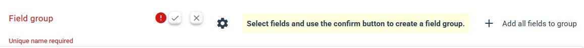 Screenshot of the initial step for creating a field group